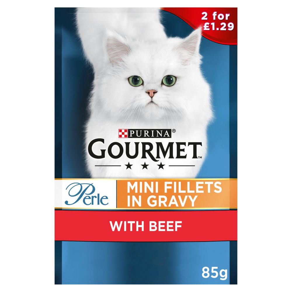 GOURMET Perle Mini Fillets in Gravy Beef Wet Cat Food 85g